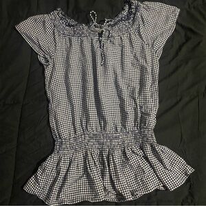 Gingham Smocked Peplum Top - Blue